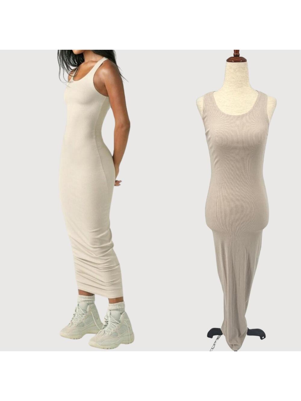 Joah Brown Ribbed Maxi Dress Taupe Bodycon XS/S